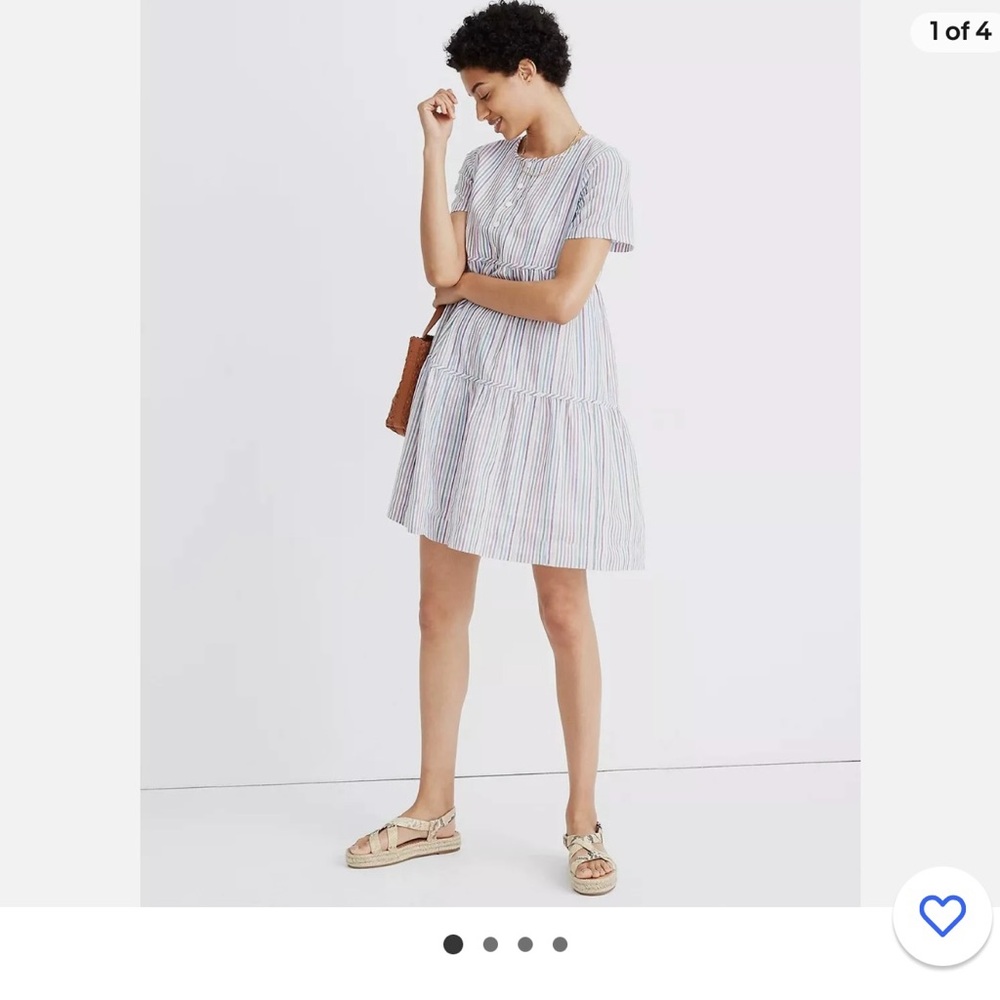 MADEWELL Women's Multicolor Button-Front Tiered Mini Dress AO242